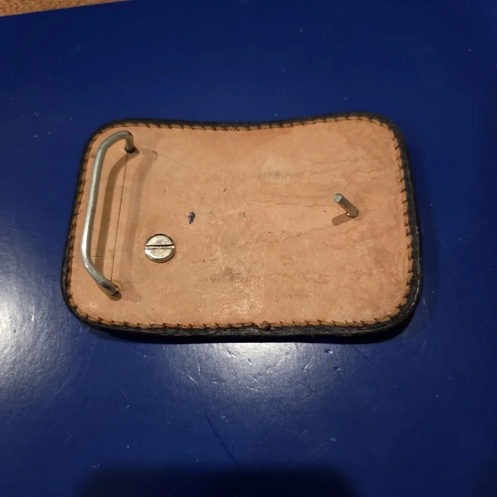 Brad Company Craft's Den Tooled Leather Belt Buckle with Cross Concho USA